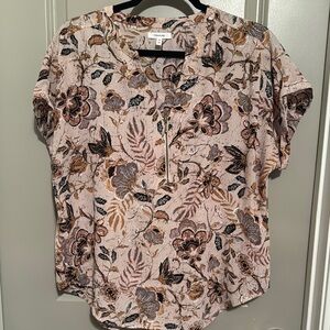 Maurices Black and Cream Flutter Sleeve Polo Blouse